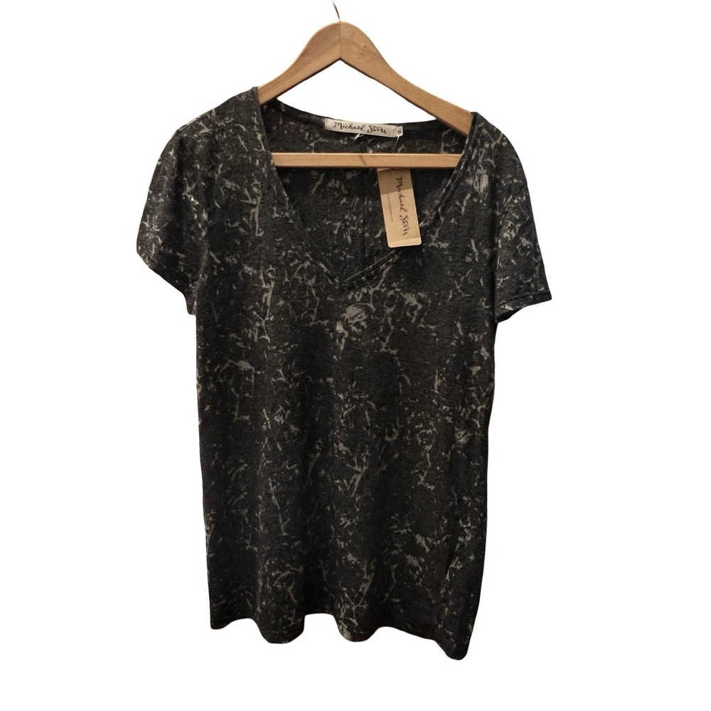 Michael Stars Womens Black Marble Burnout V Neck Short Sleeve T-Shirt One Size